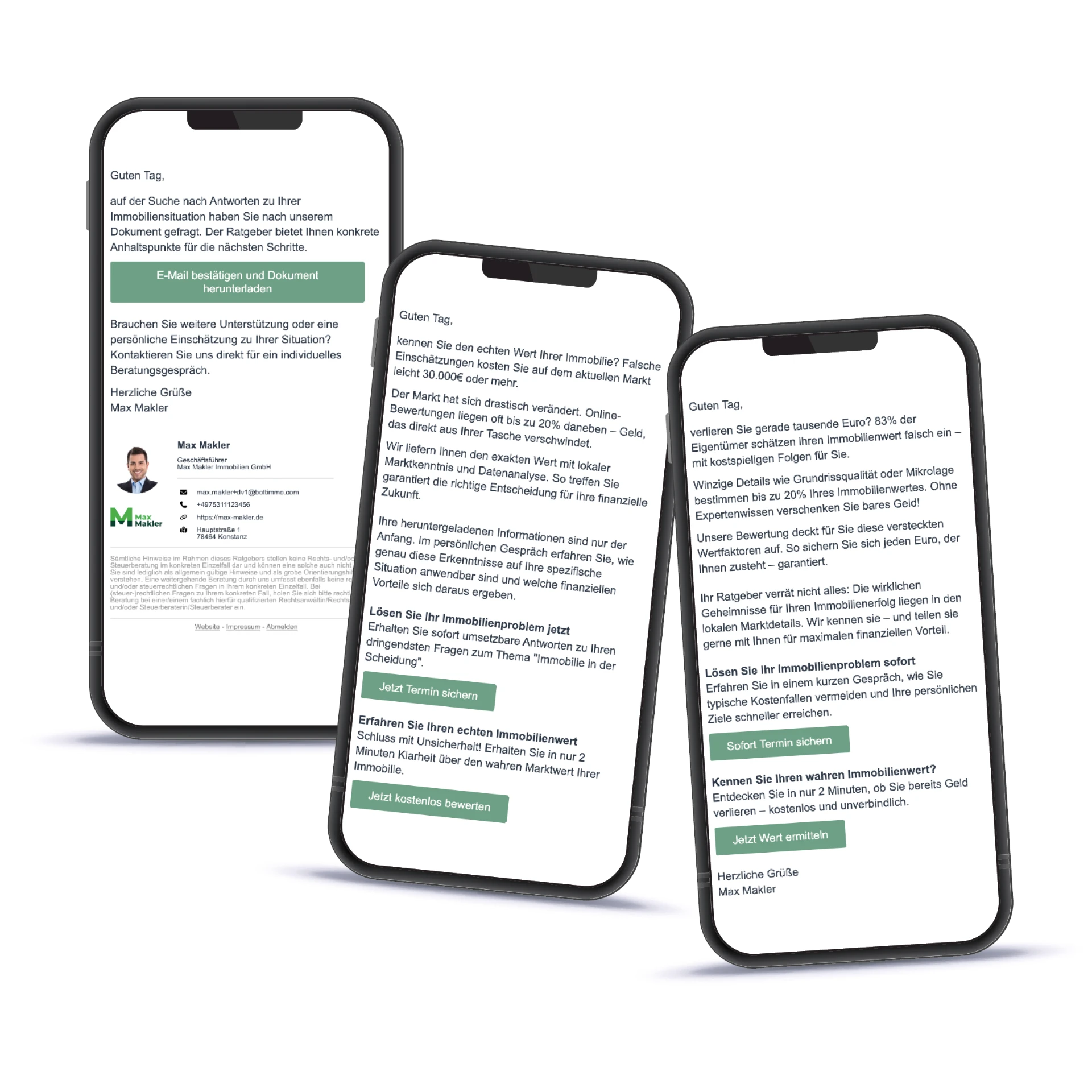 BOTTIMMO E-Mail Funnel mit geplanten E-Mails für einen Kontakt