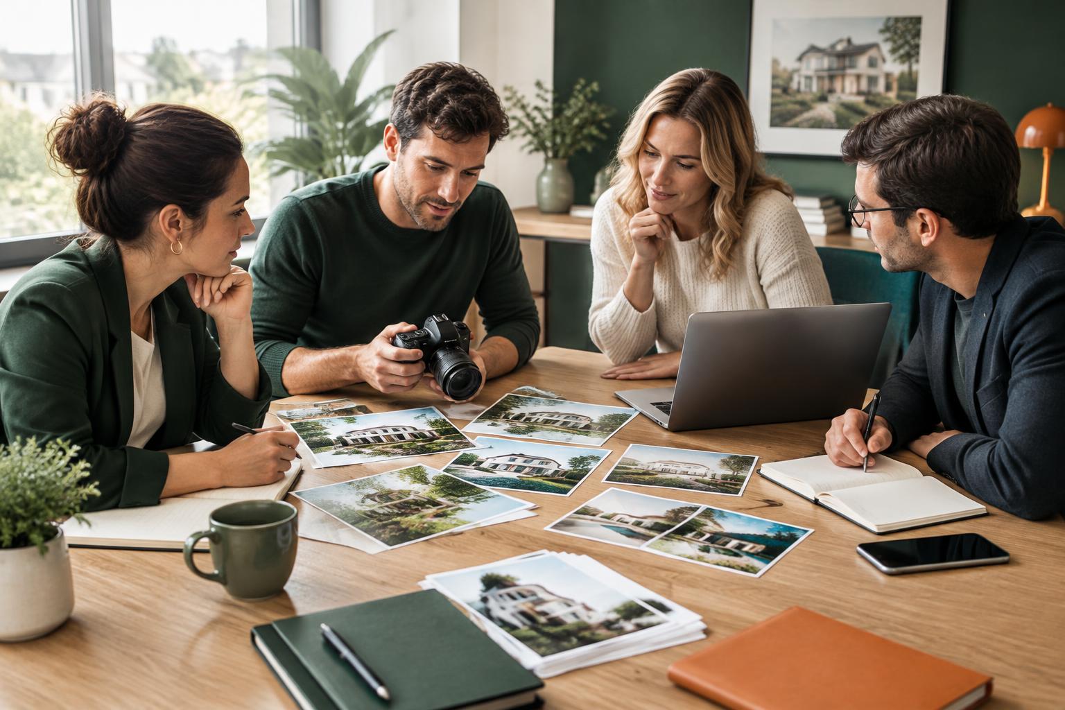 Maklerteam bei der gemeinsamen Planung von Immobilieninhalten