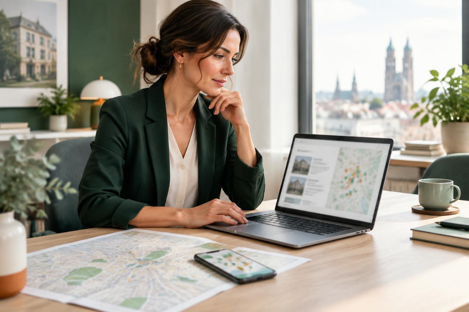Immobilienmaklerin bei der Analyse ihrer lokalen Sichtbarkeit