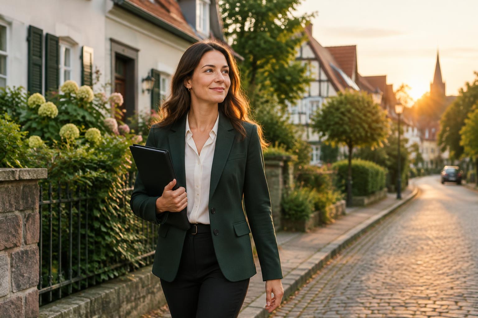 Maklerin in einer Wohnstraße