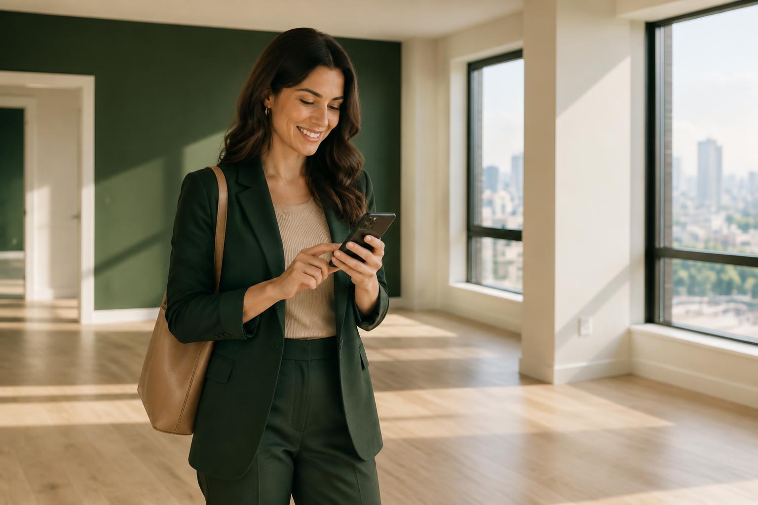 Maklerin schreibt einer Kundin per Smartphone